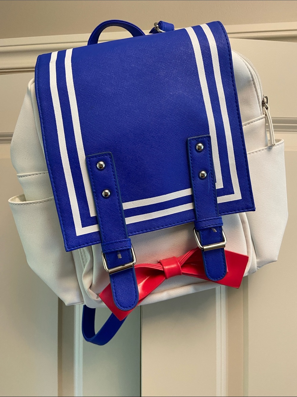 Sailor Moon White & Royal Blue Backpack with Red Bow Accent